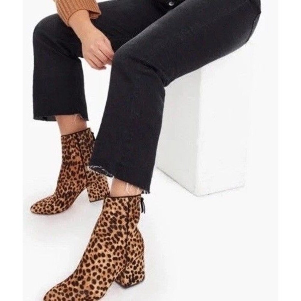 J.Crew‎ Ankle Boots women size 6 Sadie Block Heel Animal Leopard Calf Hair NWOB